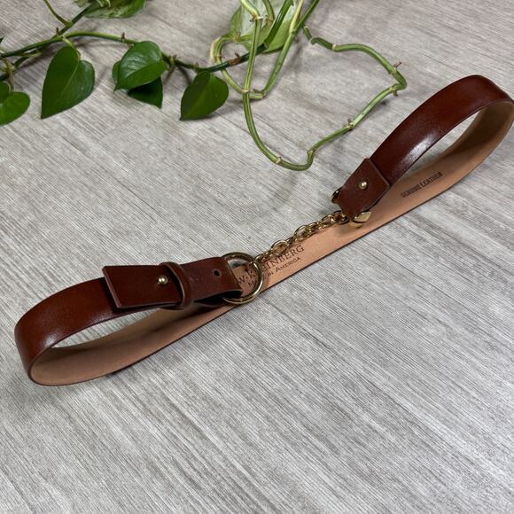 W. Kleinberg Leather Chain Belt Brown Gold Hardware Genuine Leather USA Made M